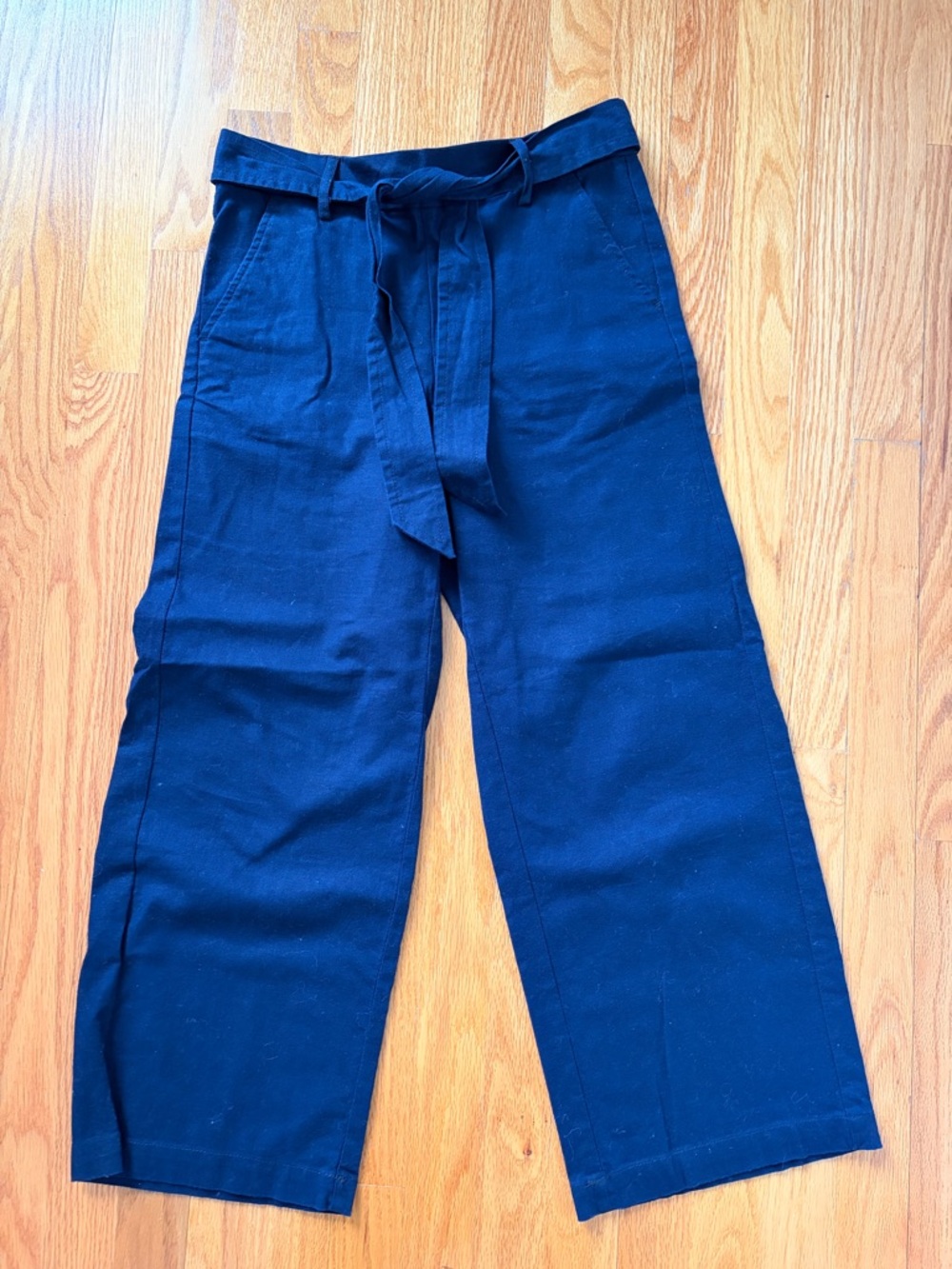 J. Crew Navy Wide-Leg cropped Tie-Waist linen pants